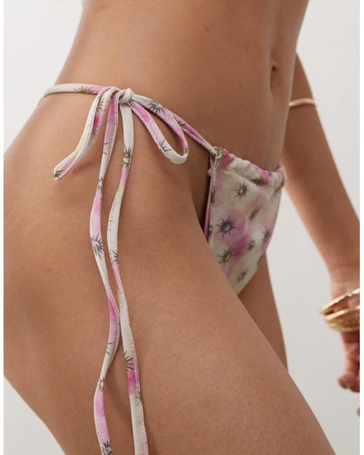 Collusion Natural Abstract Print Tie Side Bikini Bottom