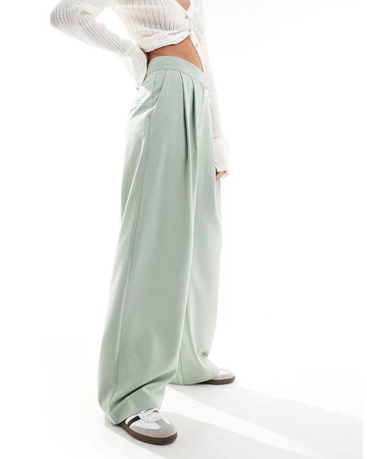 ASOS Blue Tailored Wide Leg Trouser With Pleat Detail