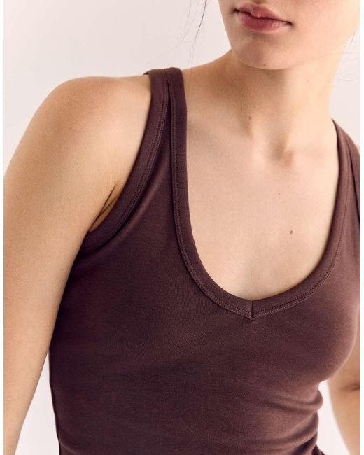 Stradivarius Brown Racerback V Neck T-shirt