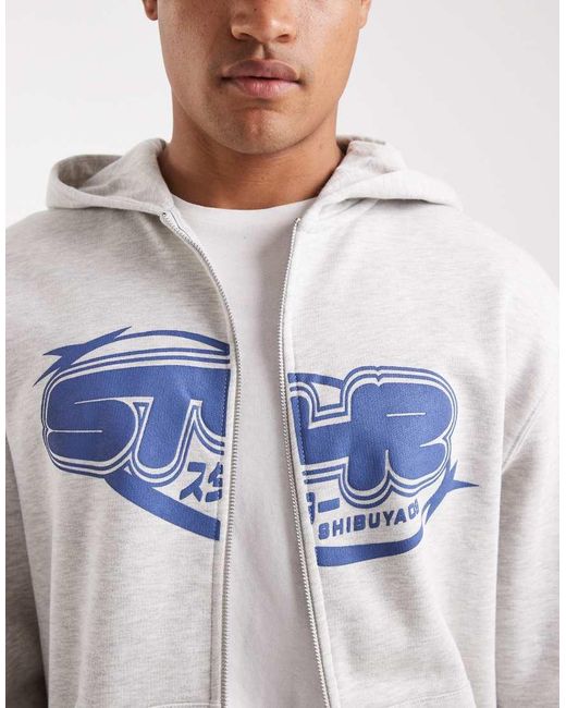 ASOS Blue Zip Through Hoodie With Street Print for men