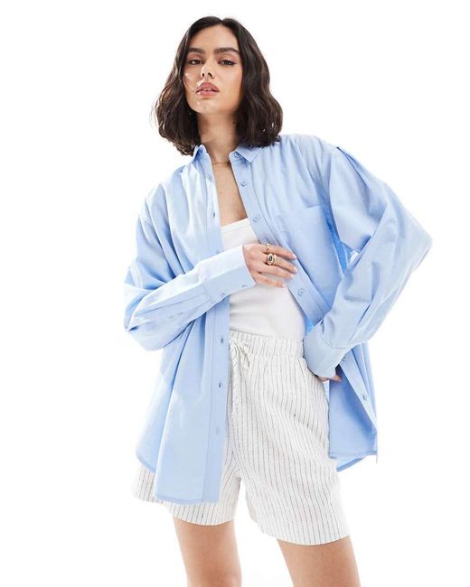 ASOS Oversized Overhemd Van Linnenmix in het Blue