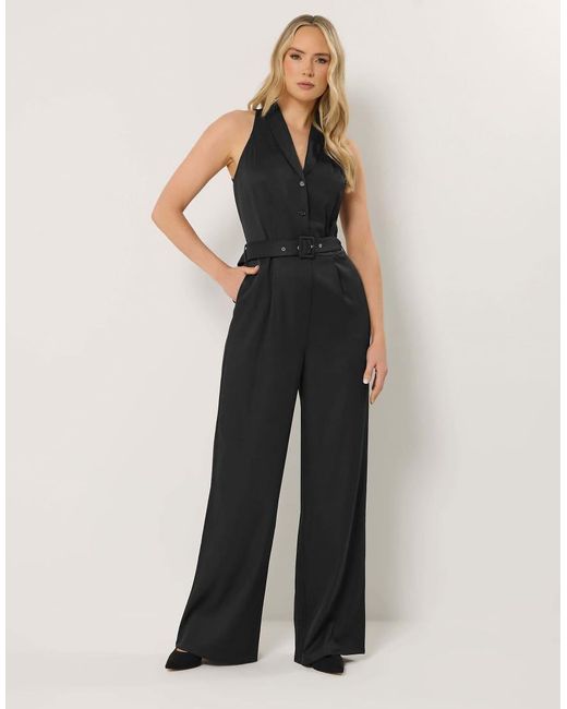 Long Tall Sally Black Belted Open Collar Jumpsuit