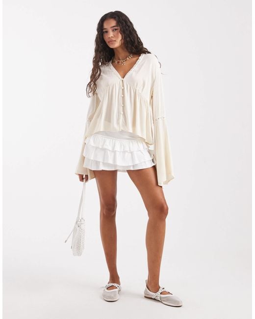 Miss Selfridge Natural Flare Sleeve Button Up Peplum Blouse
