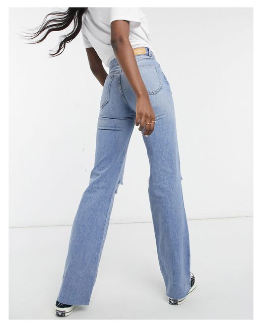 Stradivarius Tall Straight Leg 90s Jeans With Rips in Blue | Lyst