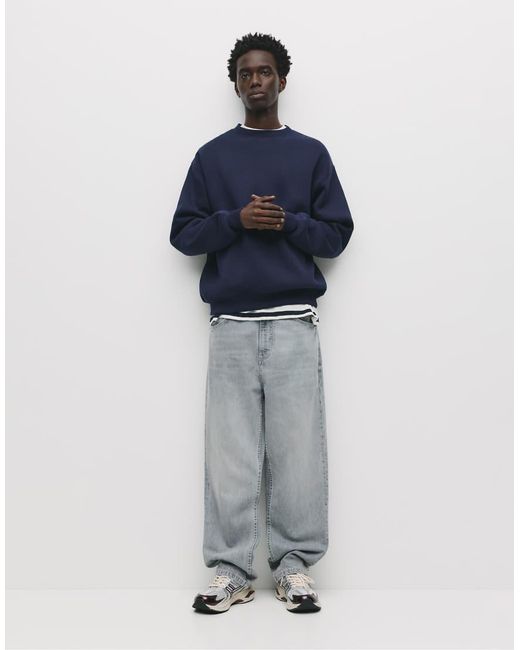 Pull&Bear Basic Sweater Met Ronde Hals in het Blue voor heren