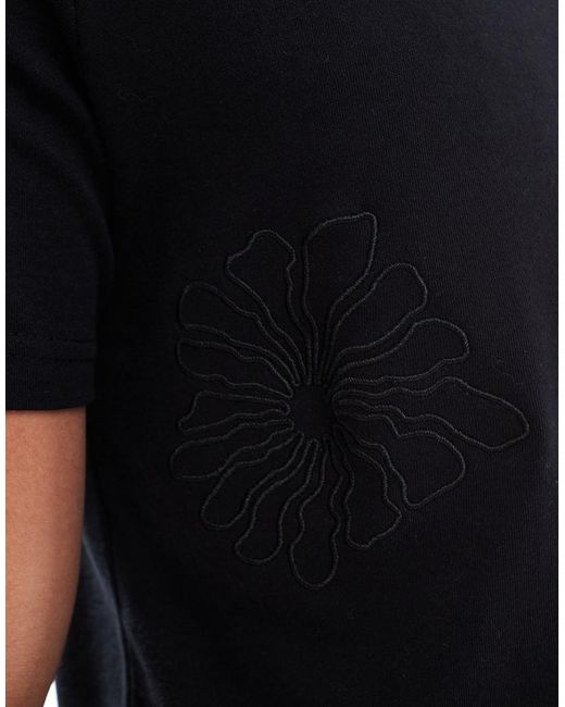 Camiseta Negra De Manga Corta Con Bordado De Flor De 200 G/M² De Threadbare de hombre de color Black