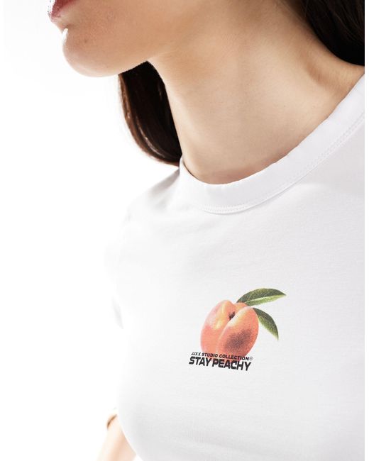 JJXX White Baby T-shirt With Stay Peachy Chest Print