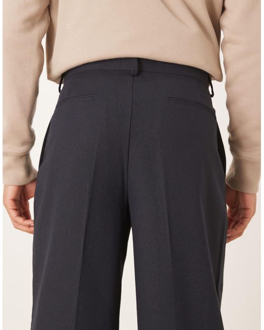 Pantalon habillé ample en laine mélangée à pli inversé et motif chevrons ASOS pour homme en coloris Blue