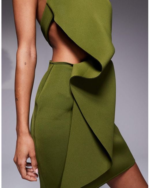 ASOS Green Mini Dress With Halter Neck And Fold Back Detail