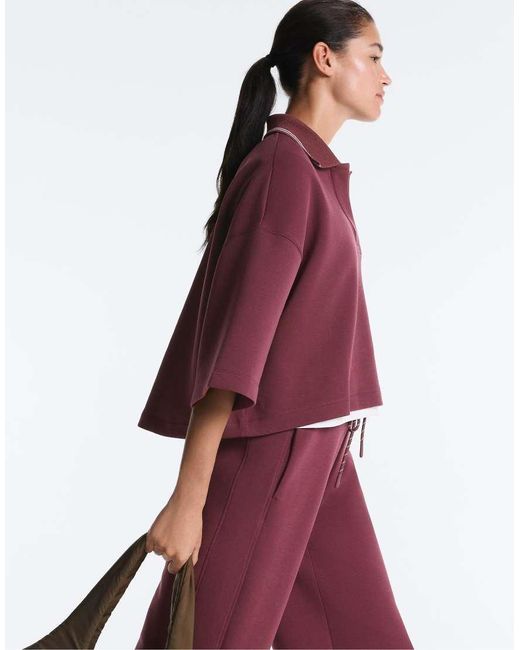 Oysho Red Polo Sweatshirt With Wide Pique Cotton Sleeve