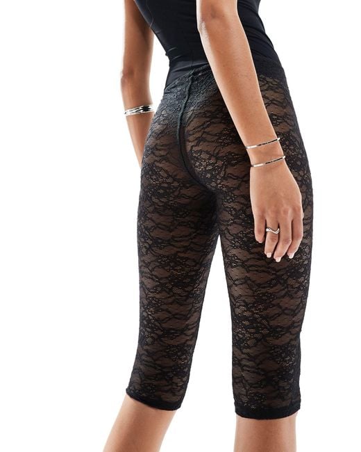 Weekday Black Lace Capri Cropped Trousers