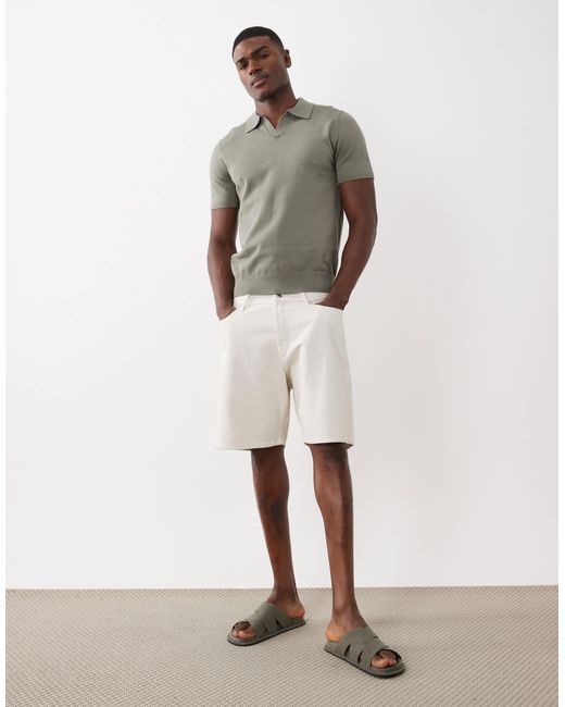 SELECTED Gray Knit Split Neck Polo for men