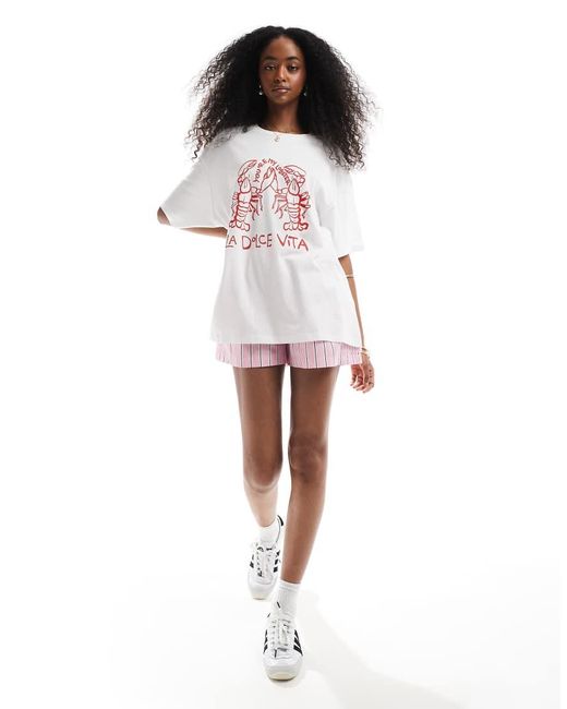 Camiseta Blanca De Corte Boyfriend Extragrande Con Estampado Gráfico De Langosta De -Blanco Vero Moda de color Pink