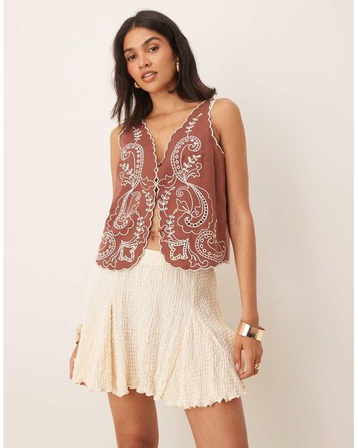 ASOS Natural Textured Godet Mini Skirt
