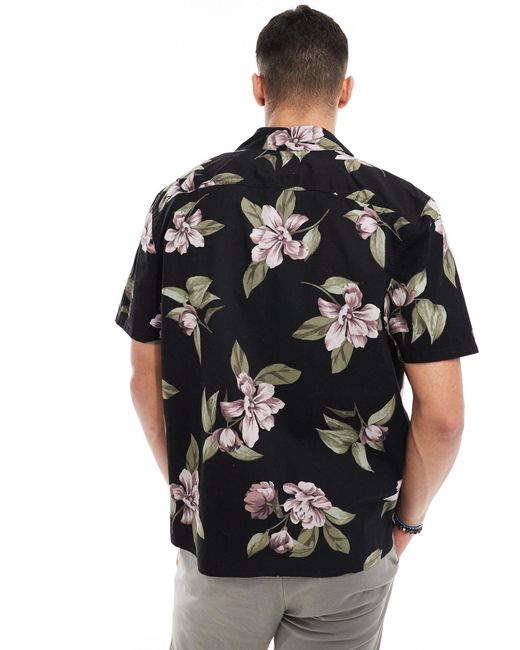 Chemise à fleurs coupe carrée à manches courtes et col cranté en popeline Hollister pour homme en coloris Black