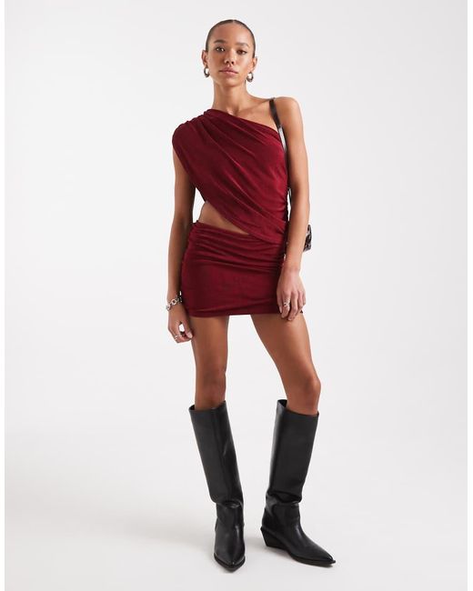 Edikted Red Fiora One Shoulder Cutout Minidress