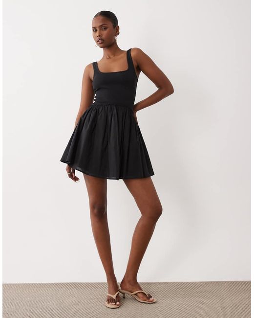 ASOS White Scoop Ribbed Bodice With Poplin Skirt Mini Dress