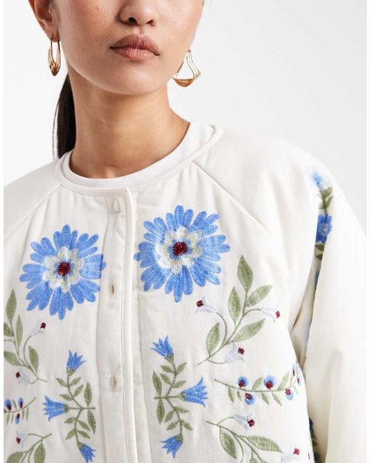 Miss Selfridge Blue Embroidered Cotton Padded Jacket