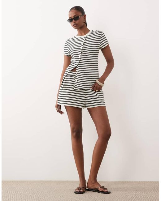 ASOS White Textured Knit Asymmetric Button Up T-shirt