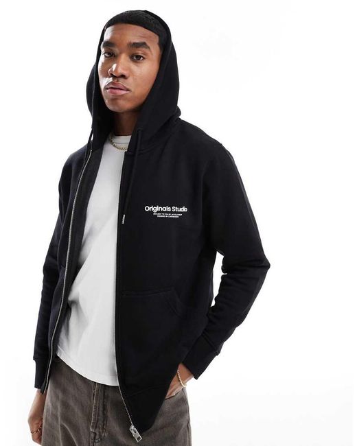 Jack & Jones Black Oversized Zip Up Hoodie for men