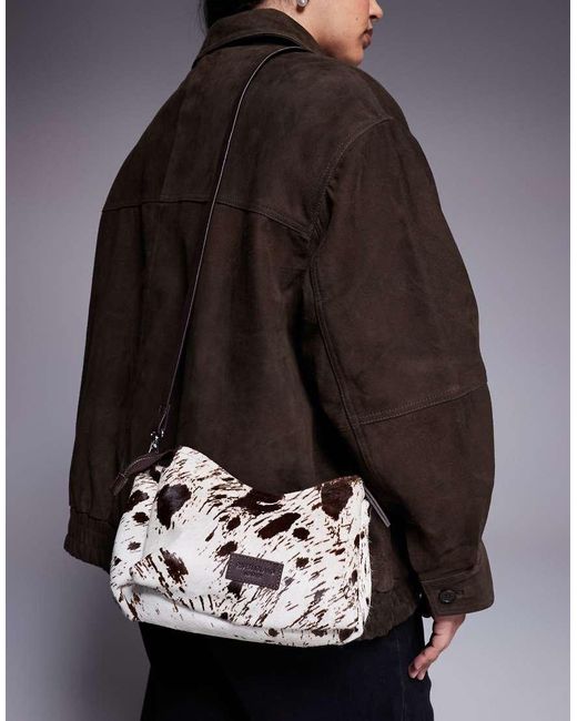River Island Brown Cow Print Leather Pony Hair Crossbody Bag