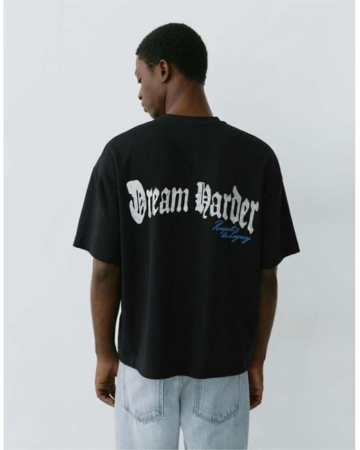 Pull&Bear Black Stwd Boxy-fit Lion Graphic T-shirt for men