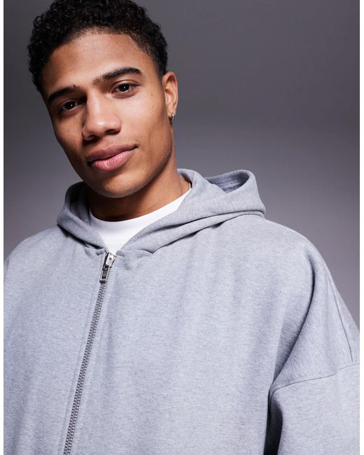 ASOS Blue Premium Heavyweight Extreme Oversized Zip Through Hoodie With Fixed Hem for men