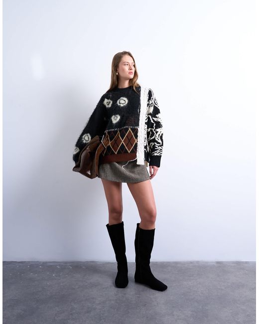 TOPSHOP Black – patchwork-pullover mit verschiedenen strickmustern