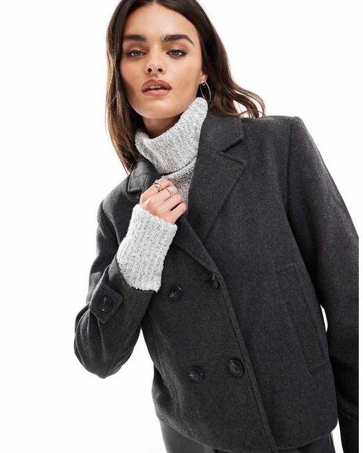 Chaqueta Corta Gris Oscuro De Tejido Efecto Lana De ONLY de color Black