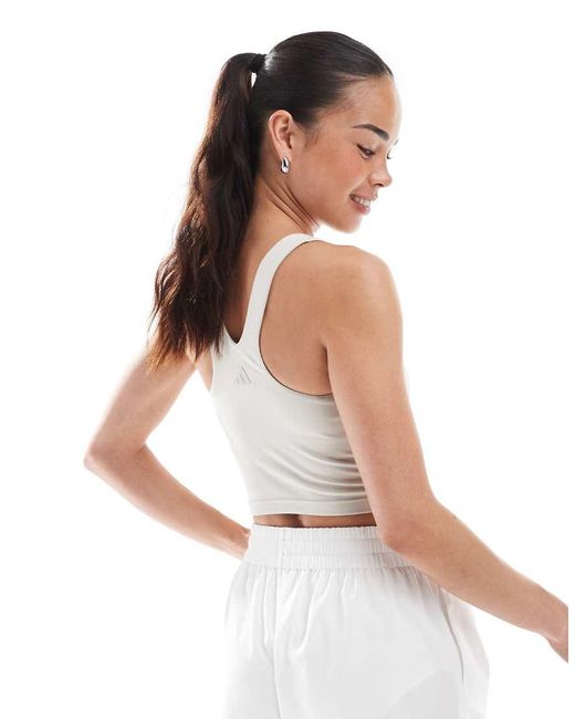 Adidas Originals White Adidas Training Adidas All Me Medium Support Bra Tank Top