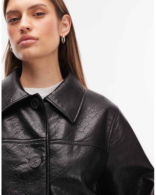 ASOS Blue Leather Look Harrington Jacket