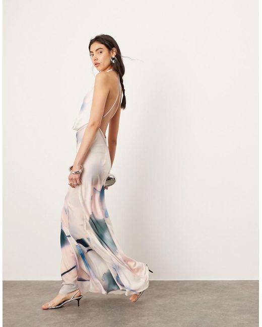Vestito Lungo Trasparente Appariscente Con Stampa A Fiori Sfocata E Scollo Ad Anello di ASOS in Neutro Lyst
