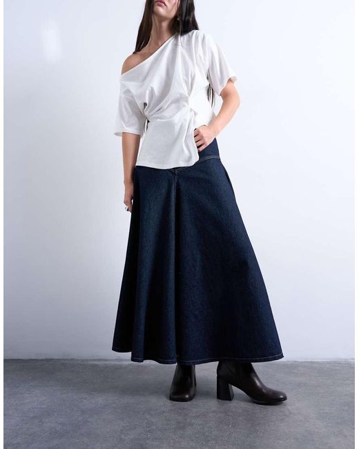 TOPSHOP Blue Denim Yoke Front Maxi Skirt