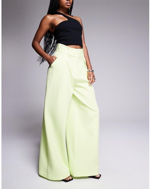 River Island Green High Waisted Wide Leg Trousers