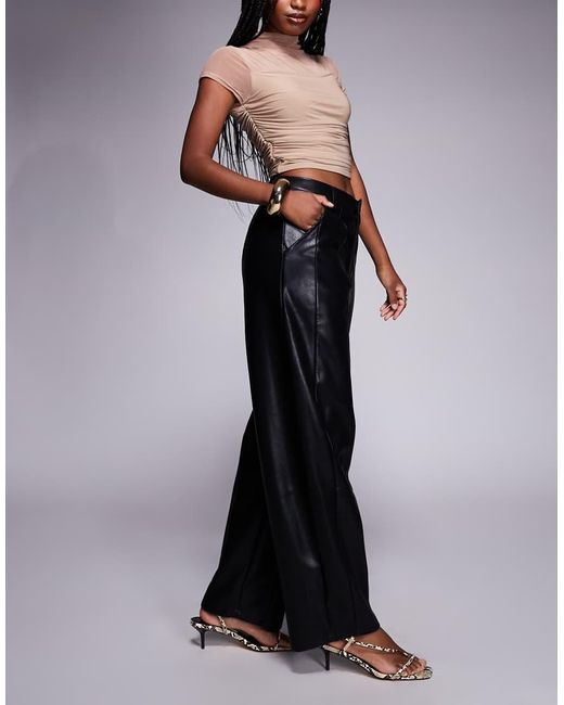 ASOS Black Leather Look Seam Detail Barrel Leg Trouser