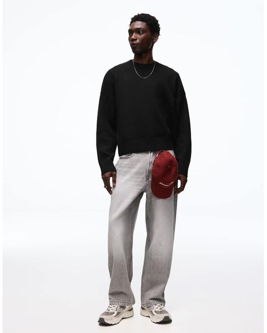 Bershka Black Boxy Round Neck Jumper for men