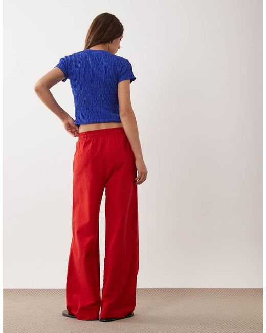 Miss Selfridge Red Linen Blend Wide Leg Trouser