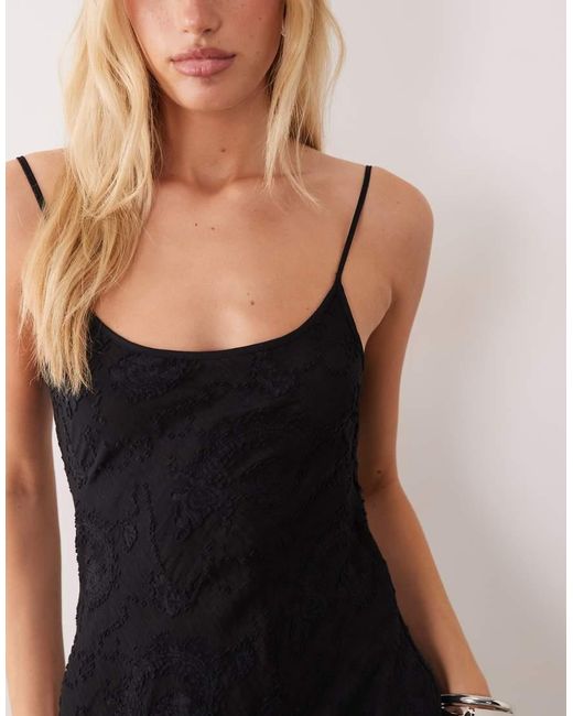 Mango Black Strappy Scoop Neck Textured Midi Dress