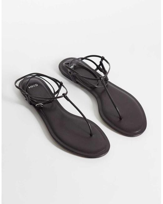 Mango Metallic Faux Leather Minimal Ankle Tie Flat Sandal