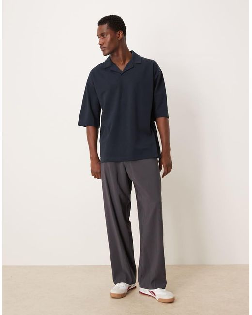 ASOS Blue Heavyweight Oversized Half Sleeve Revere Polo for men