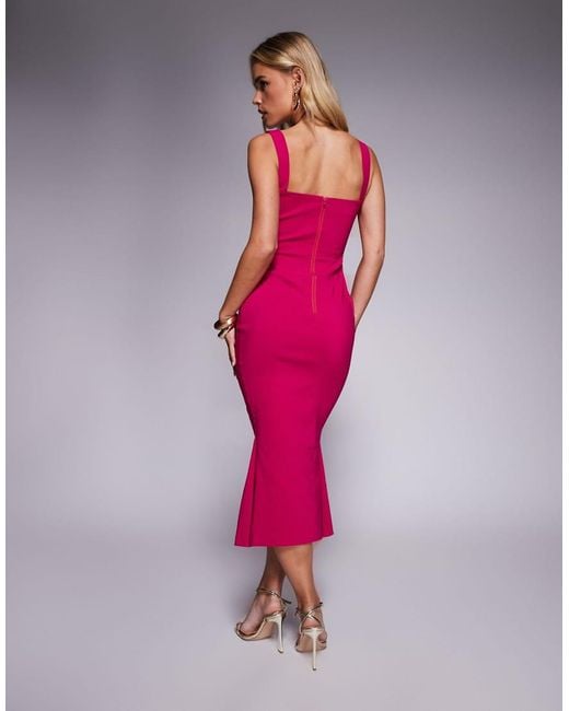 Vestido Midi Rosa Sin Mangas De Corte Sirena Con Escote Cuadrado De Bengalina De Vesper Petite de color Pink