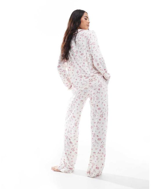Pijama Con Estampado De Almuerzo De Tejido Suave De Threadbare de color White