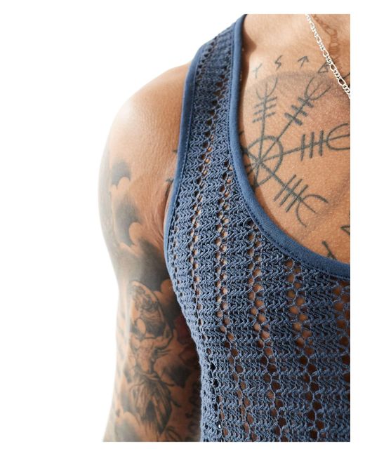 ASOS Blue Crochet Singlet for men