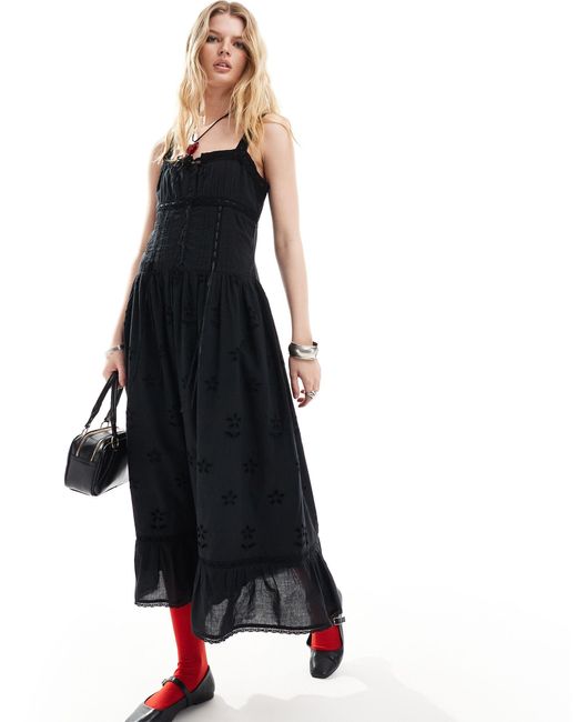 Reclaimed (vintage) Black Tiered Western Cowgirl Midi Dress