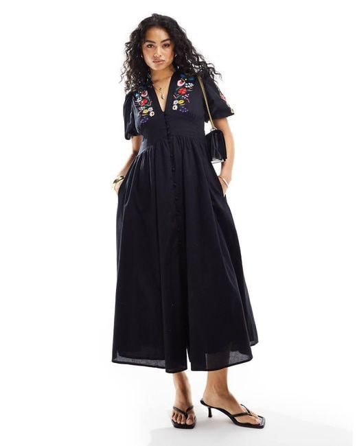 Nobody's Child Blue Starlight Embroidered Midaxi Dress