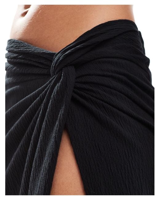ASOS Black Textured Sarong Twist Waist Midi Skirt