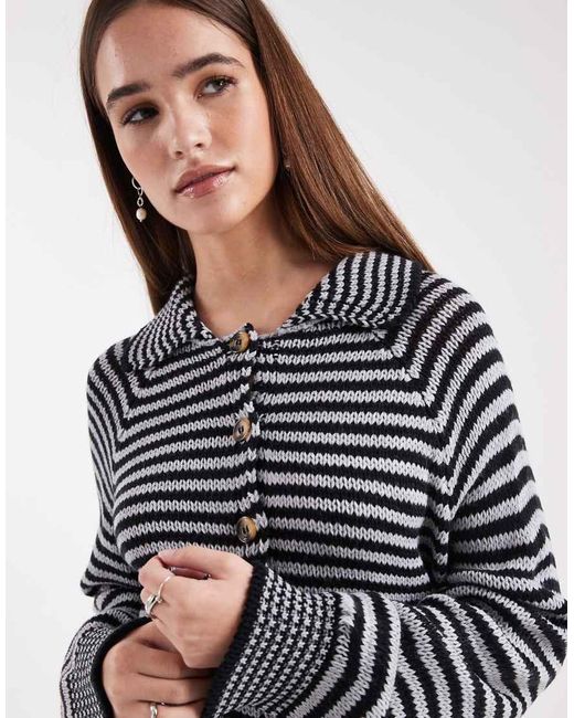 Collusion Blue Knitted Stripe Raglan Cardi