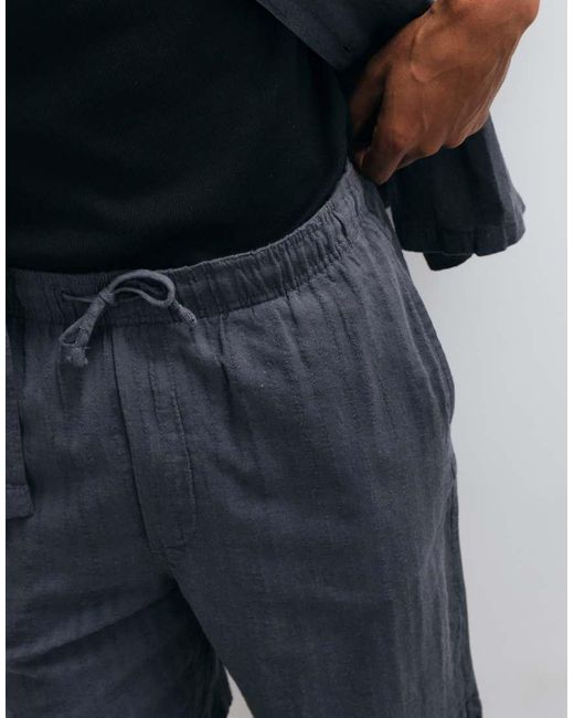 Only & Sons Blue Linen Blend Textured Shorts for men