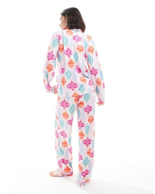 Loungeable White Christmas Super Soft Jersey Revere Top And Wide Leg Pyjama Set