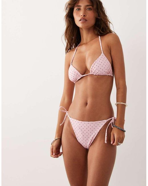 Miss Selfridge Brown Reversible Paisley And Spot Tie Side Bikini Bottom